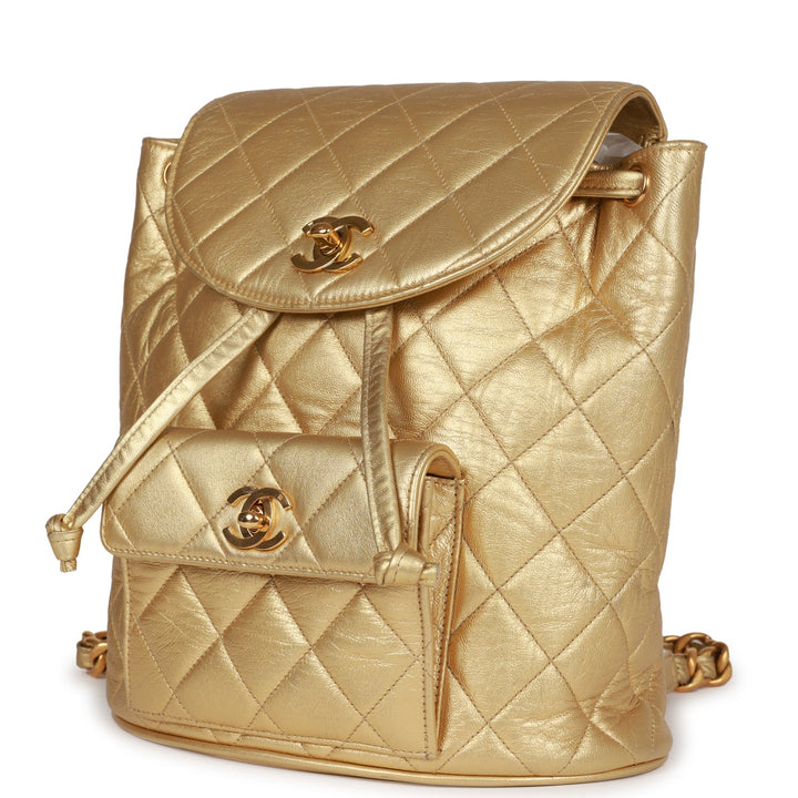 Vintage Top Quality Chanel Duma Backpack Gold Metallic Lambskin Gold Hardware