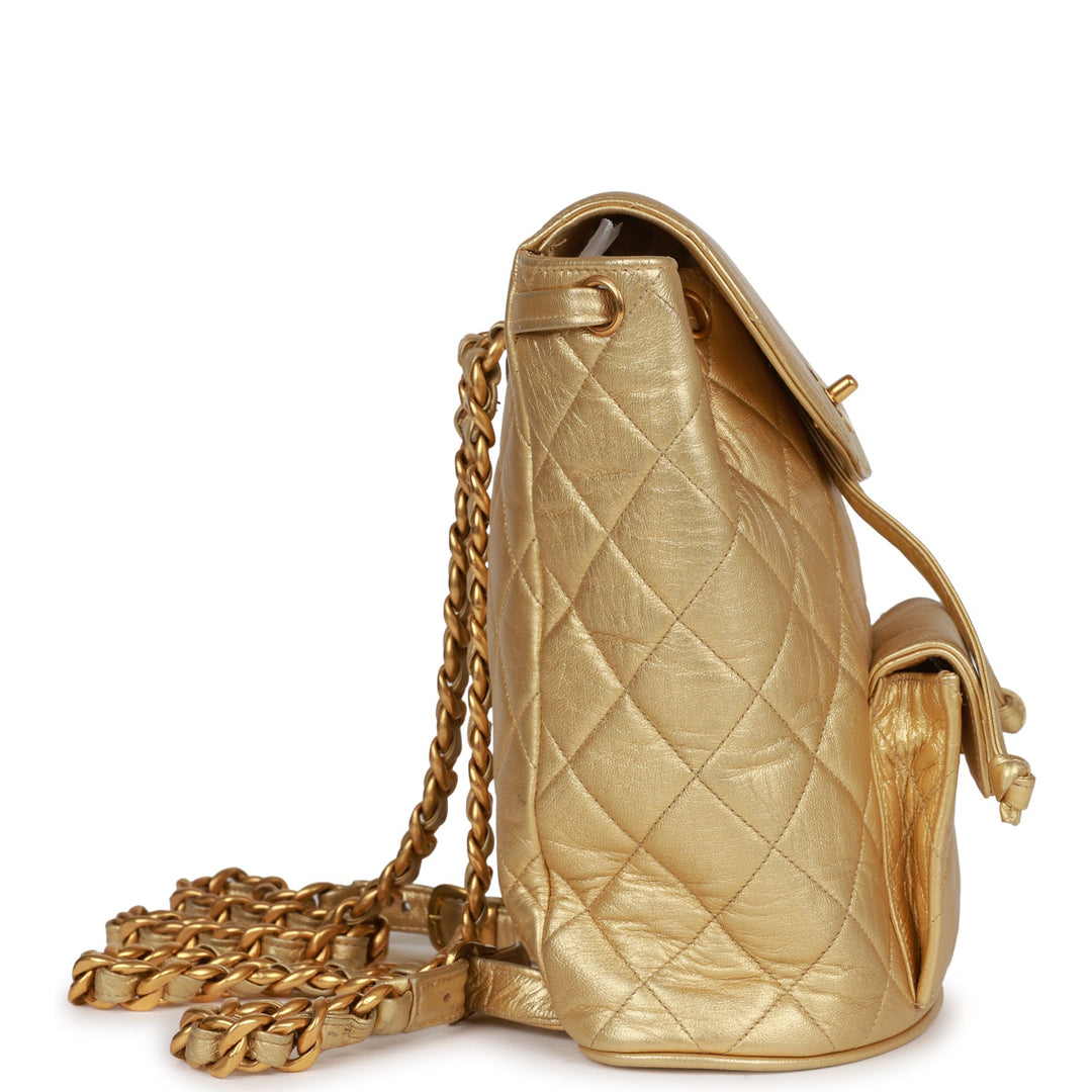Vintage Top Quality Chanel Duma Backpack Gold Metallic Lambskin Gold Hardware