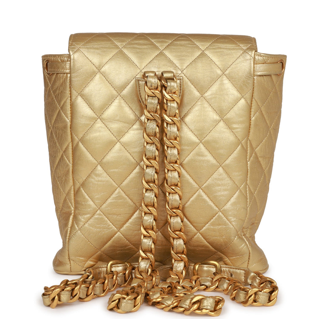Vintage Top Quality Chanel Duma Backpack Gold Metallic Lambskin Gold Hardware