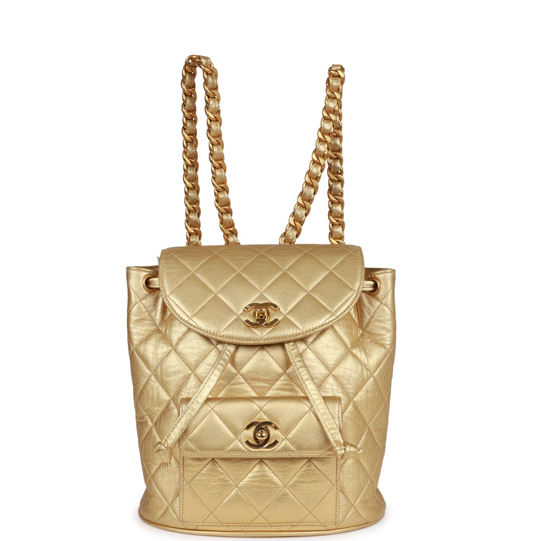 Vintage Top Quality Chanel Duma Backpack Gold Metallic Lambskin Gold Hardware