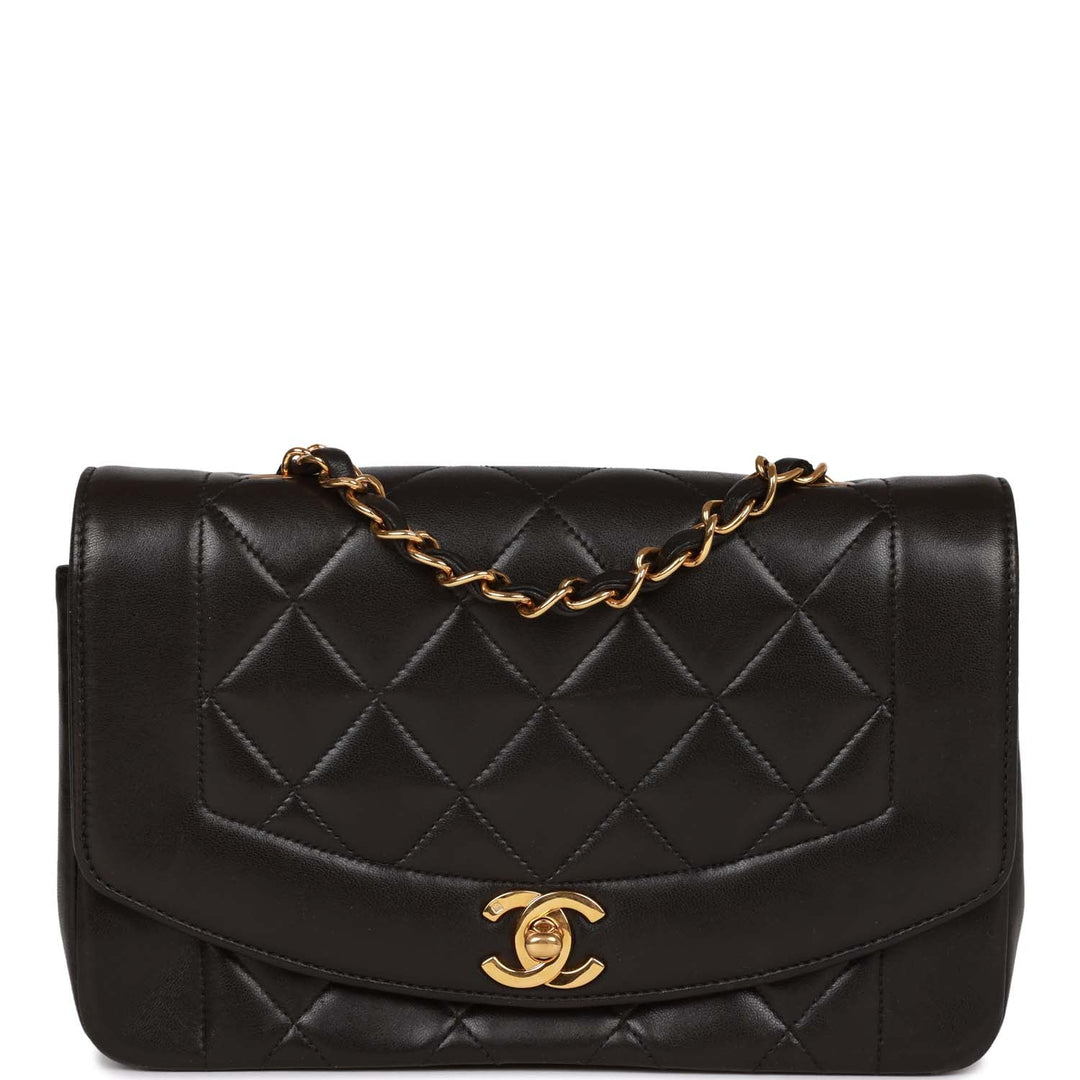 Vintage Top Quality Chanel Small Diana Flap Bag Black Lambskin Gold Hardware