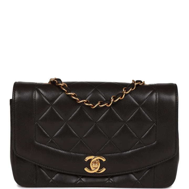 Vintage Top Quality Chanel Small Diana Flap Bag Black Lambskin Gold Hardware