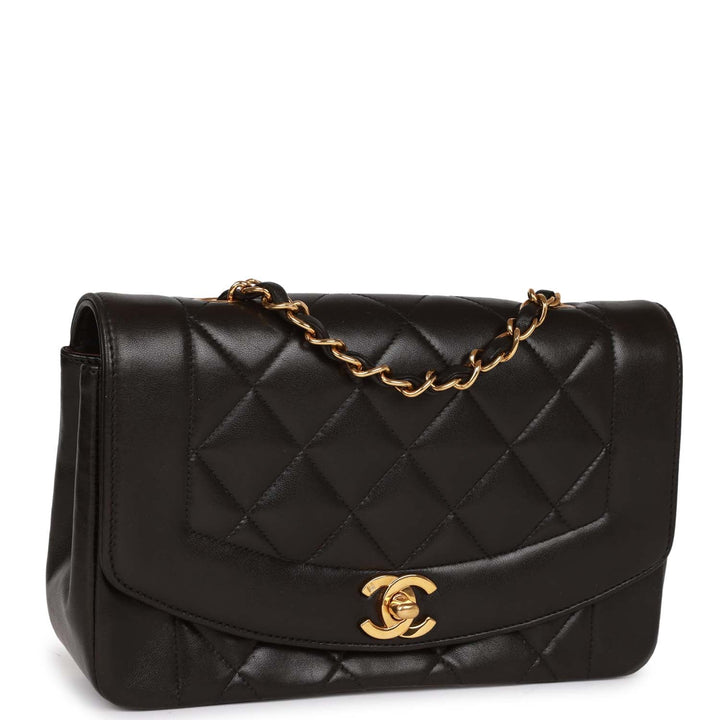 Vintage Top Quality Chanel Small Diana Flap Bag Black Lambskin Gold Hardware