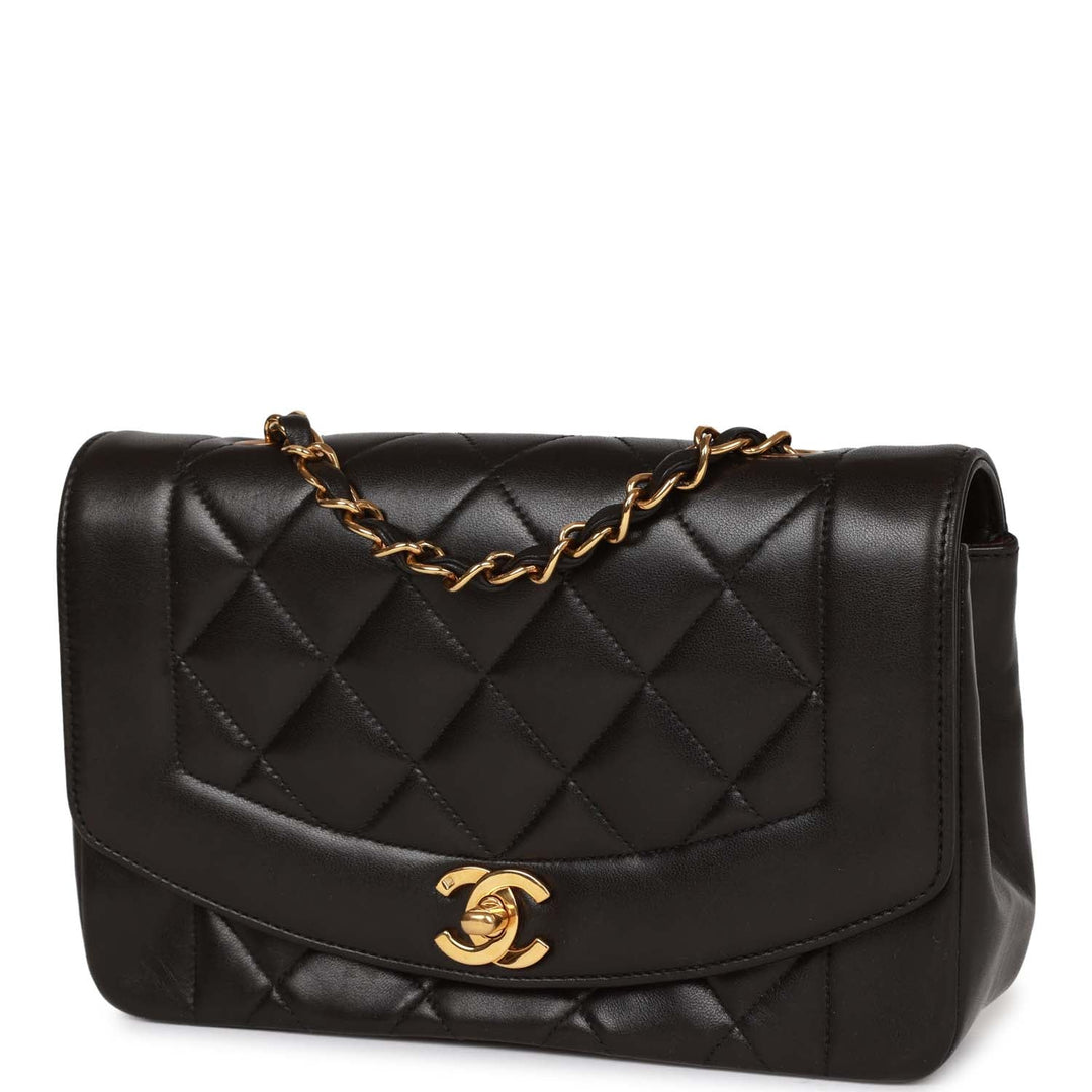 Vintage Top Quality Chanel Small Diana Flap Bag Black Lambskin Gold Hardware