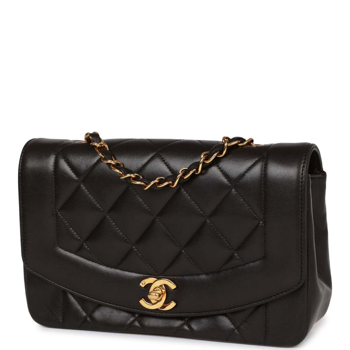 Vintage Top Quality Chanel Small Diana Flap Bag Black Lambskin Gold Hardware