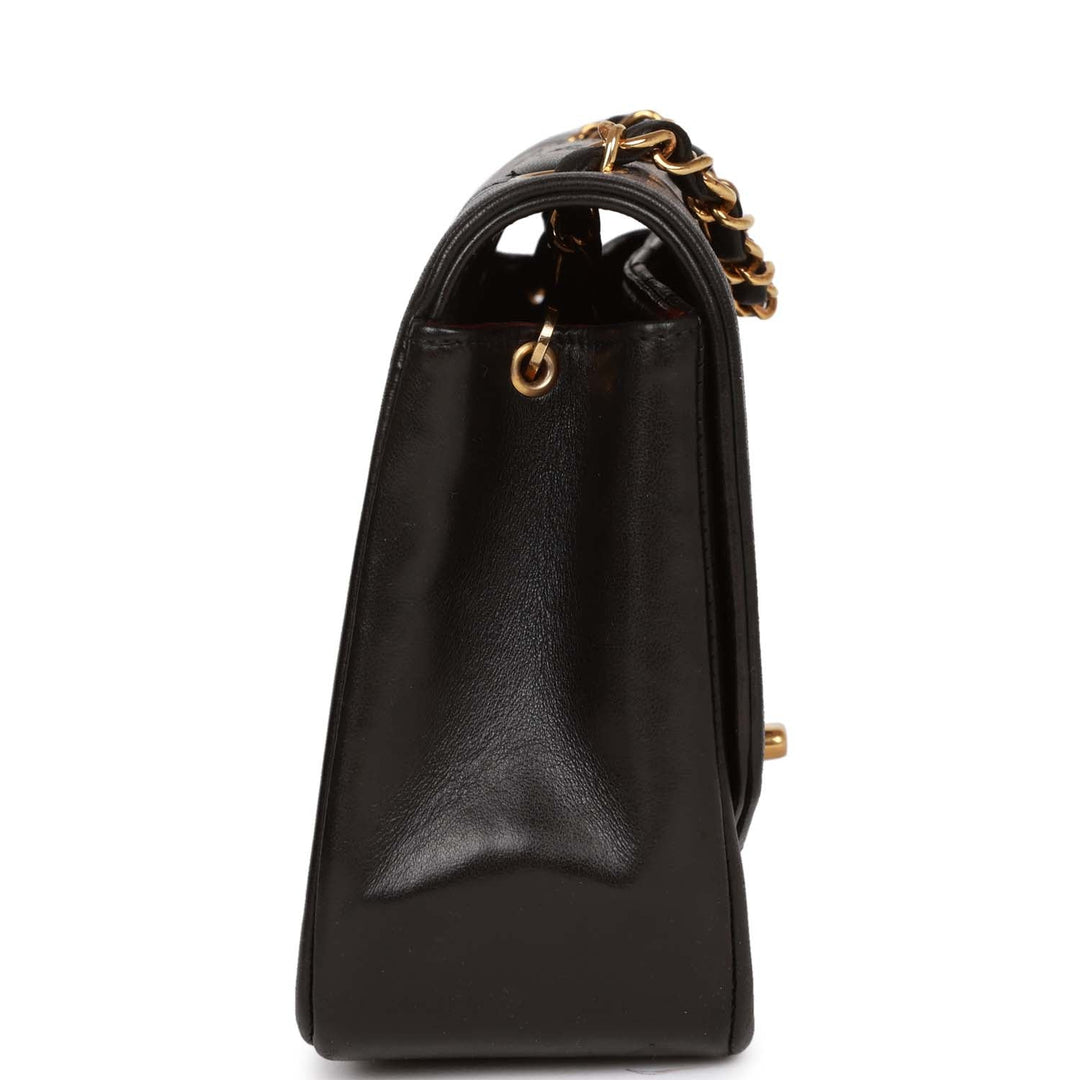 Vintage Top Quality Chanel Small Diana Flap Bag Black Lambskin Gold Hardware