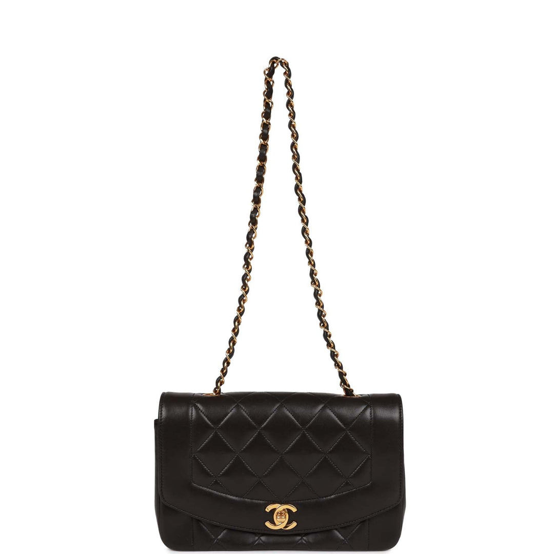 Vintage Top Quality Chanel Small Diana Flap Bag Black Lambskin Gold Hardware