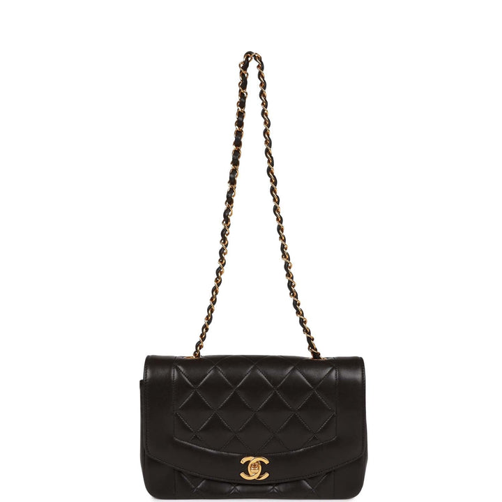 Vintage Top Quality Chanel Small Diana Flap Bag Black Lambskin Gold Hardware