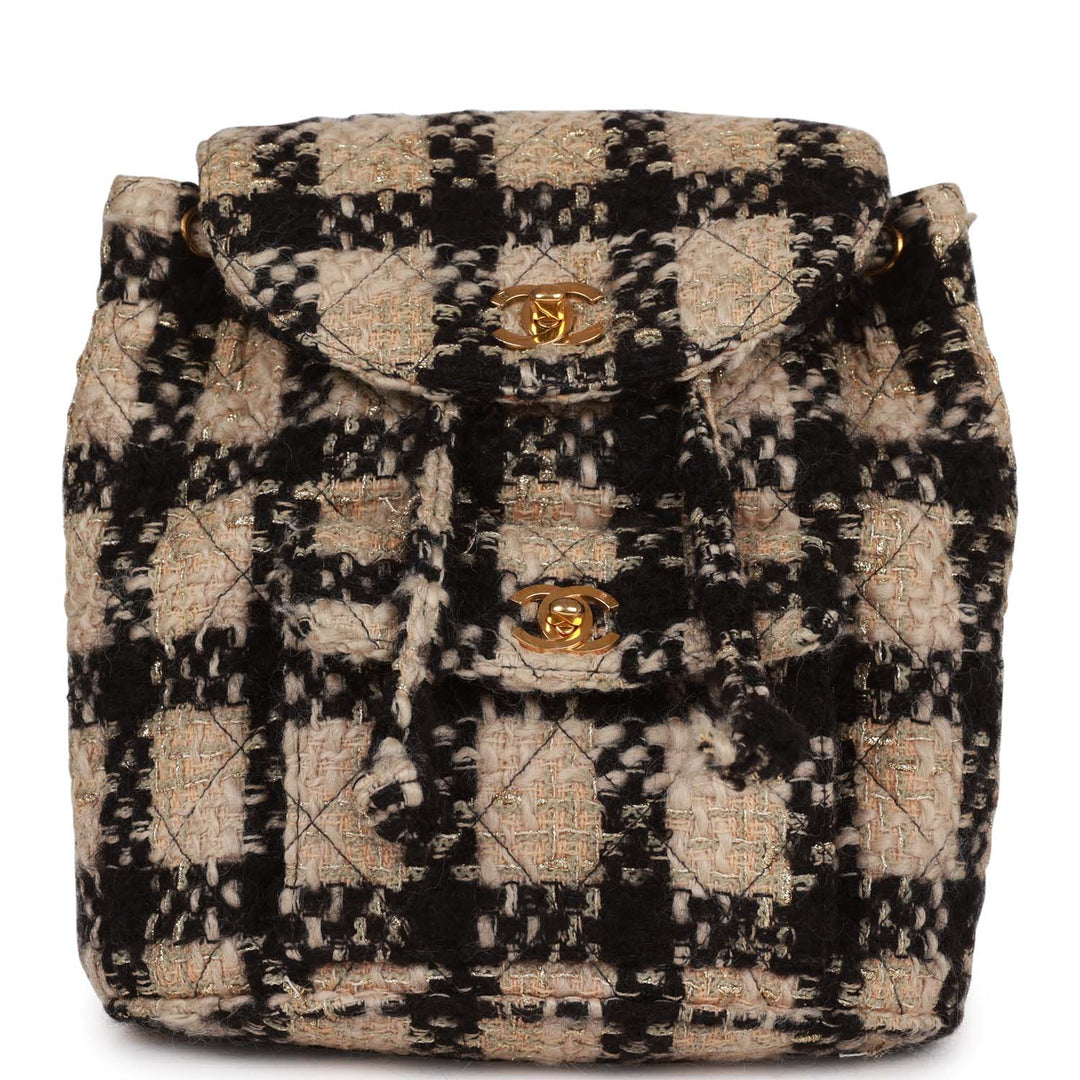 Vintage Top Quality Chanel Duma Backpack Beige and Black Tweed Gold Hardware