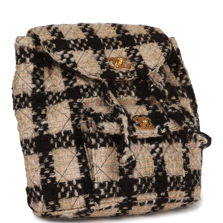 Vintage Top Quality Chanel Duma Backpack Beige and Black Tweed Gold Hardware
