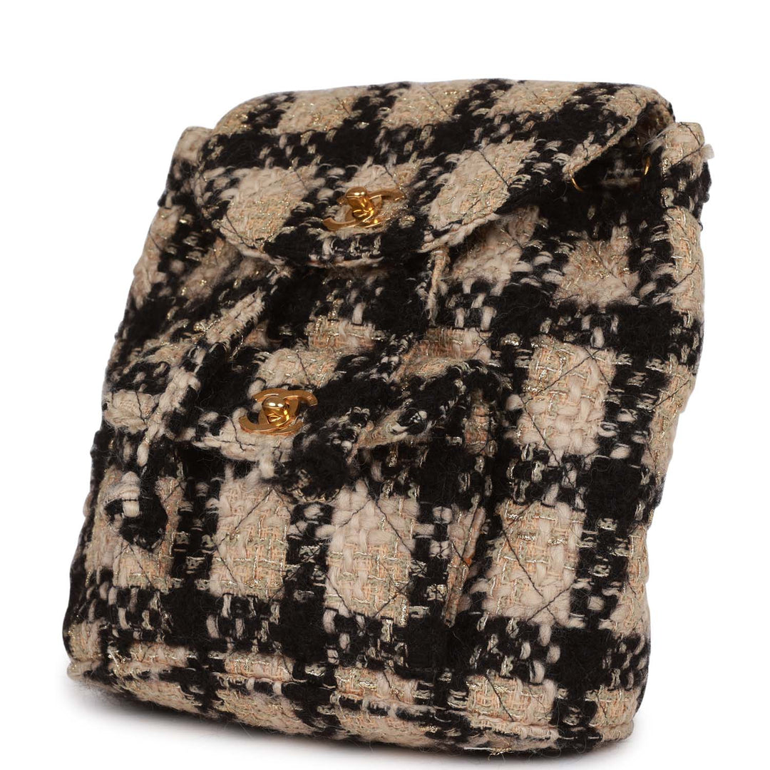 Vintage Top Quality Chanel Duma Backpack Beige and Black Tweed Gold Hardware