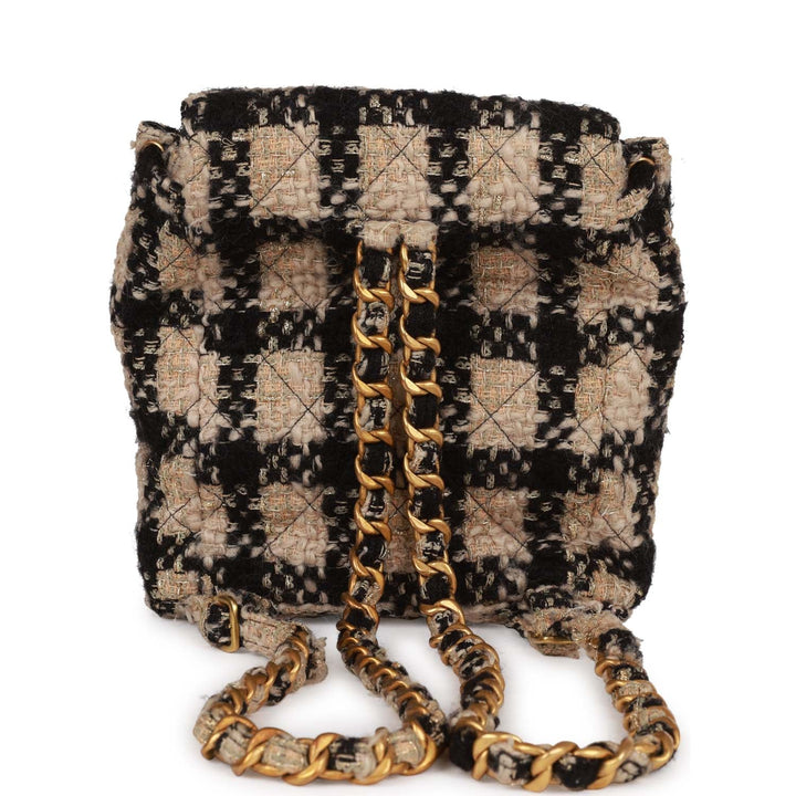 Vintage Top Quality Chanel Duma Backpack Beige and Black Tweed Gold Hardware