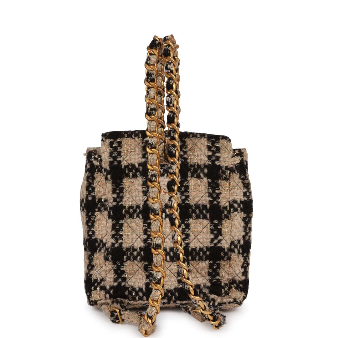 Vintage Top Quality Chanel Duma Backpack Beige and Black Tweed Gold Hardware
