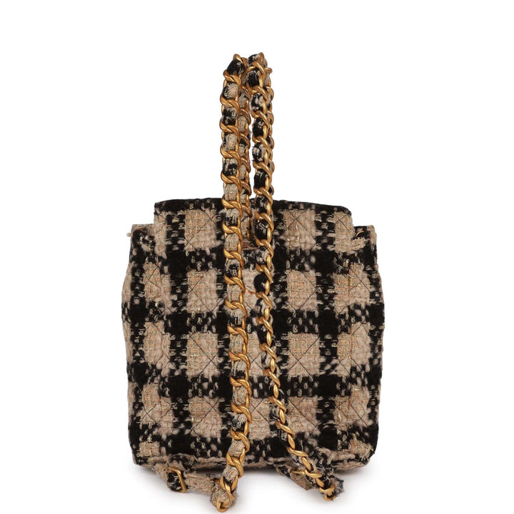 Vintage Top Quality Chanel Duma Backpack Beige and Black Tweed Gold Hardware