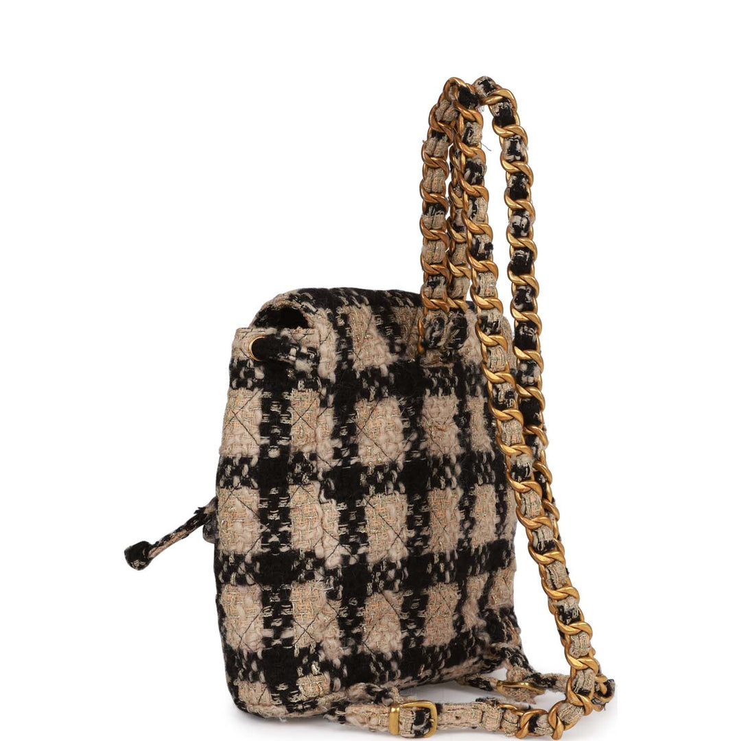 Vintage Top Quality Chanel Duma Backpack Beige and Black Tweed Gold Hardware
