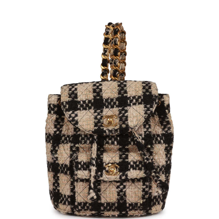 Vintage Top Quality Chanel Duma Backpack Beige and Black Tweed Gold Hardware