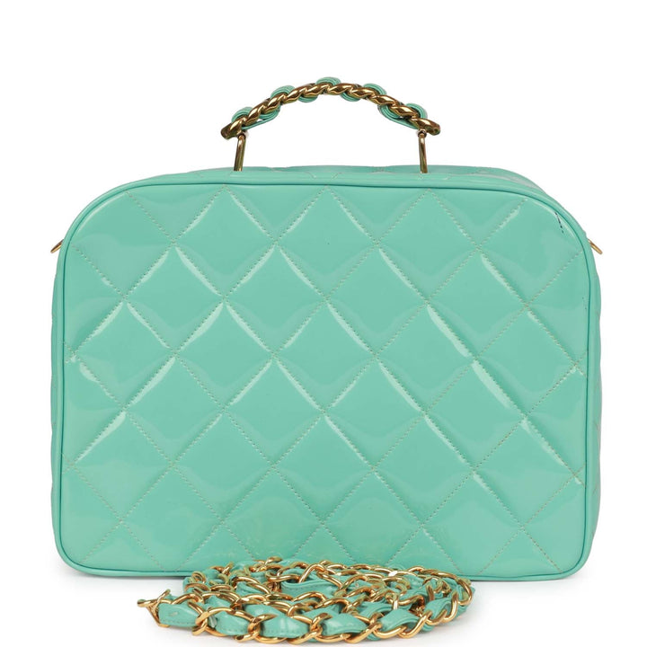 Vintage Top Quality Chanel Vanity Case Bag Turquoise Patent Gold Hardware