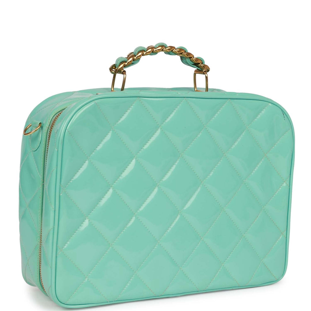 Vintage Top Quality Chanel Vanity Case Bag Turquoise Patent Gold Hardware