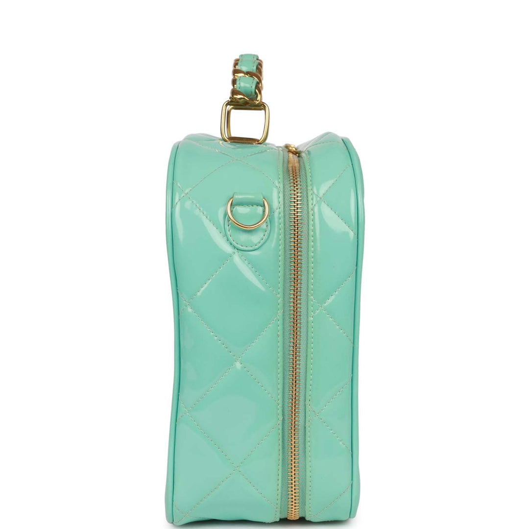 Vintage Top Quality Chanel Vanity Case Bag Turquoise Patent Gold Hardware