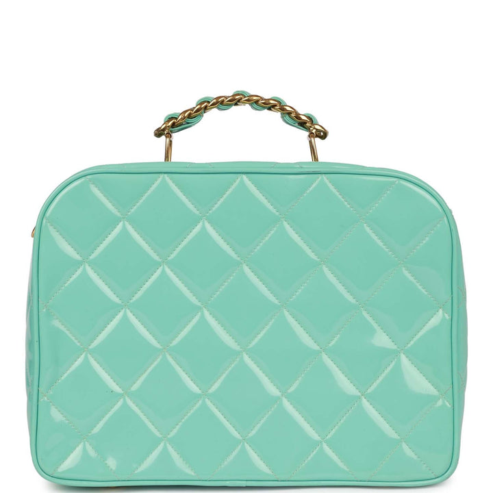Vintage Top Quality Chanel Vanity Case Bag Turquoise Patent Gold Hardware