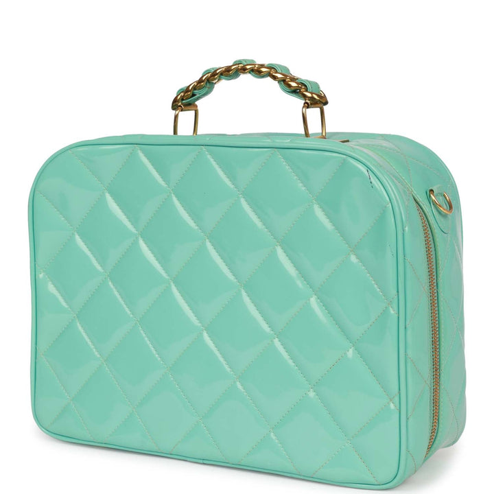 Vintage Top Quality Chanel Vanity Case Bag Turquoise Patent Gold Hardware