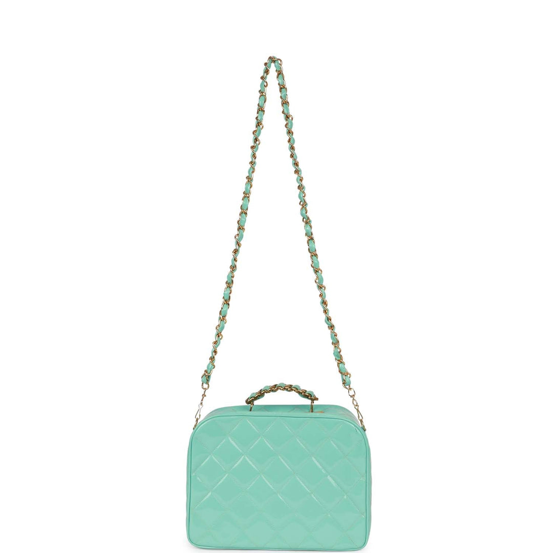 Vintage Top Quality Chanel Vanity Case Bag Turquoise Patent Gold Hardware