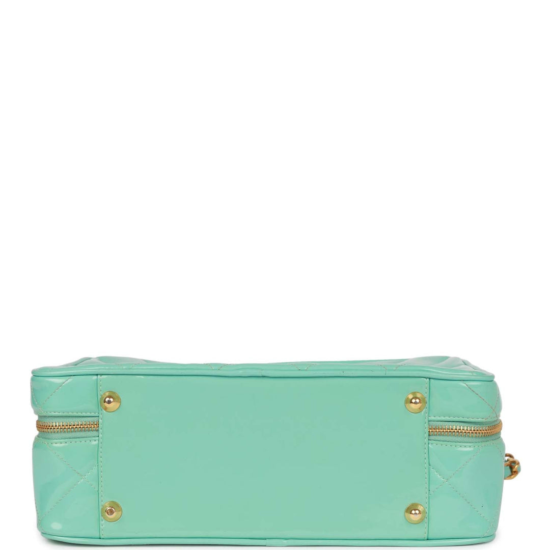 Vintage Top Quality Chanel Vanity Case Bag Turquoise Patent Gold Hardware