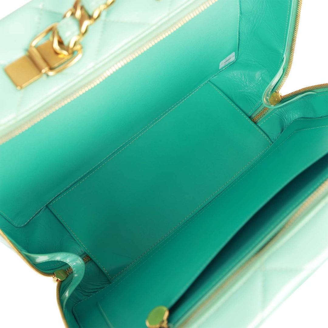 Vintage Top Quality Chanel Vanity Case Bag Turquoise Patent Gold Hardware