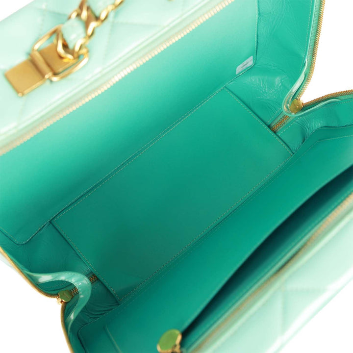 Vintage Top Quality Chanel Vanity Case Bag Turquoise Patent Gold Hardware