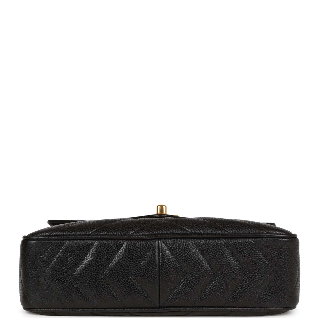 Vintage Top Quality Chanel Small Chevron Tassel Camera Bag Black Caviar Gold Hardware