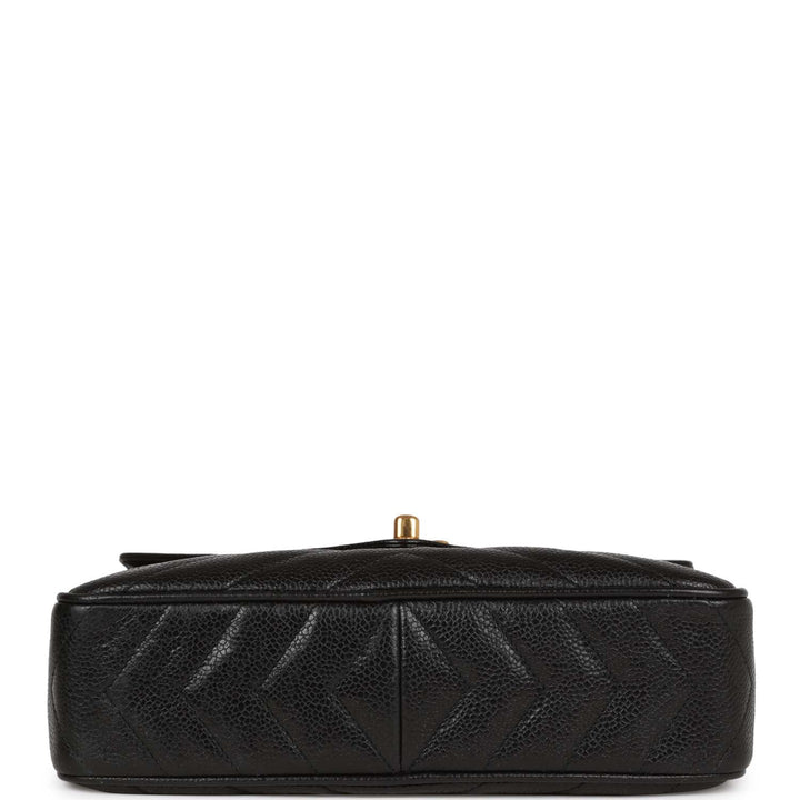 Vintage Top Quality Chanel Small Chevron Tassel Camera Bag Black Caviar Gold Hardware