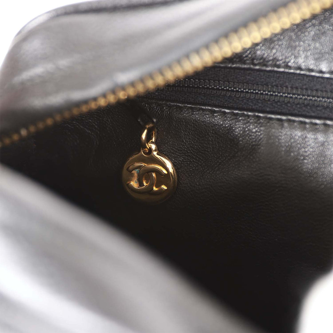 Vintage Top Quality Chanel Small Chevron Tassel Camera Bag Black Caviar Gold Hardware