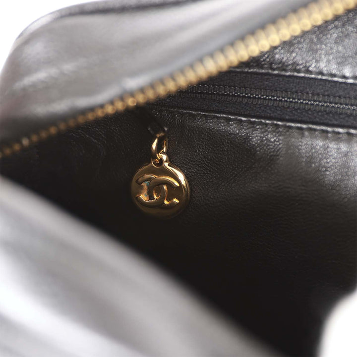 Vintage Top Quality Chanel Small Chevron Tassel Camera Bag Black Caviar Gold Hardware