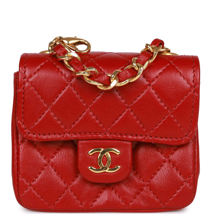 Vintage Top Quality Chanel Micro Waist Flap Bag Red Lambskin Gold Hardware