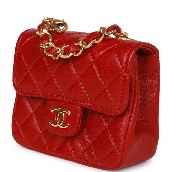 Vintage Top Quality Chanel Micro Waist Flap Bag Red Lambskin Gold Hardware