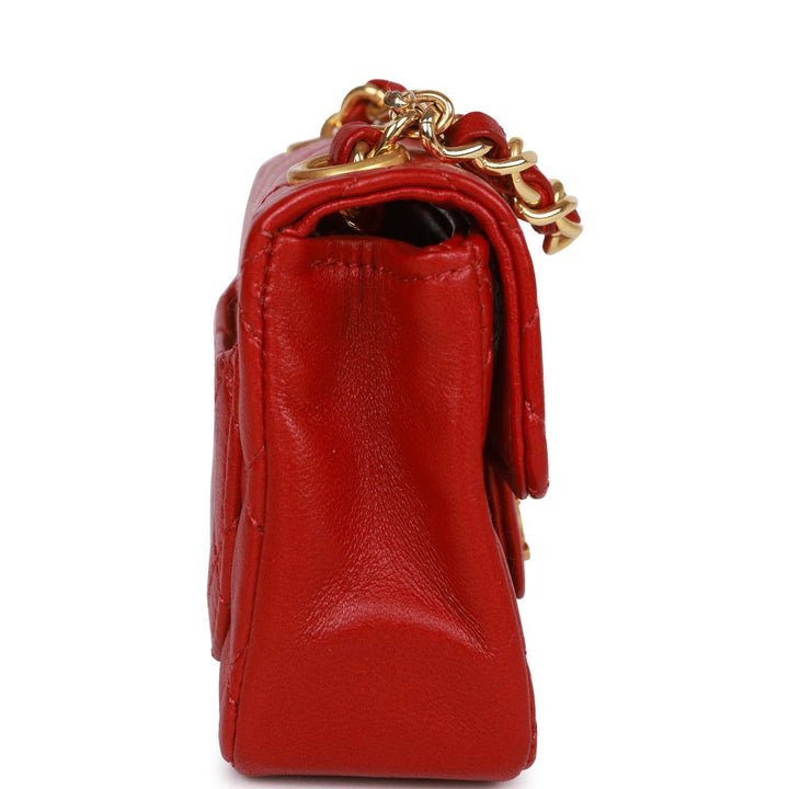 Vintage Top Quality Chanel Micro Waist Flap Bag Red Lambskin Gold Hardware
