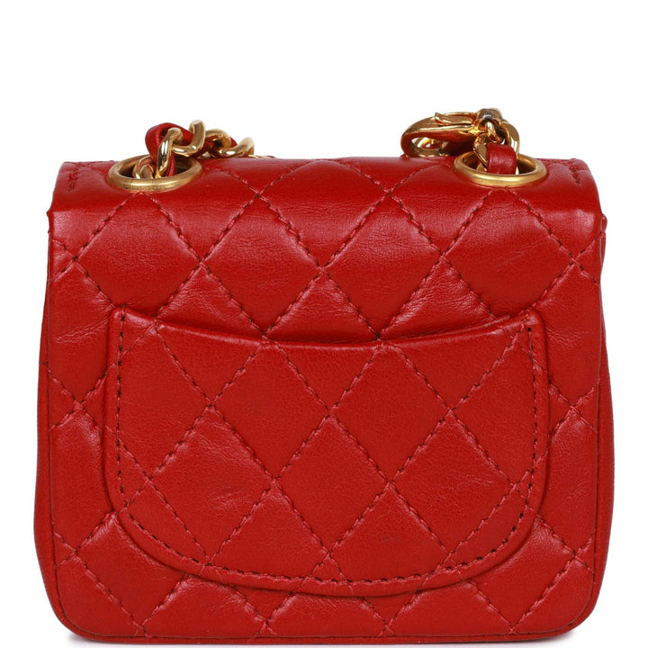 Vintage Top Quality Chanel Micro Waist Flap Bag Red Lambskin Gold Hardware
