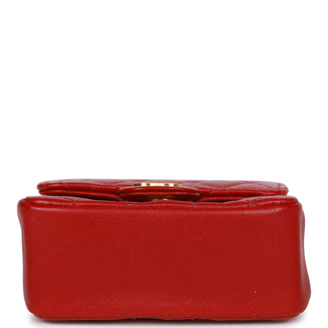 Vintage Top Quality Chanel Micro Waist Flap Bag Red Lambskin Gold Hardware