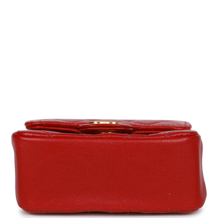 Vintage Top Quality Chanel Micro Waist Flap Bag Red Lambskin Gold Hardware