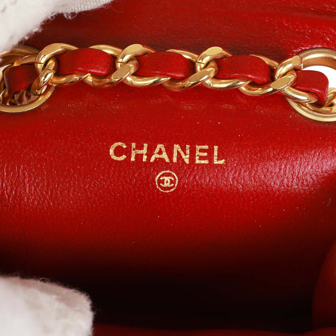 Vintage Top Quality Chanel Micro Waist Flap Bag Red Lambskin Gold Hardware