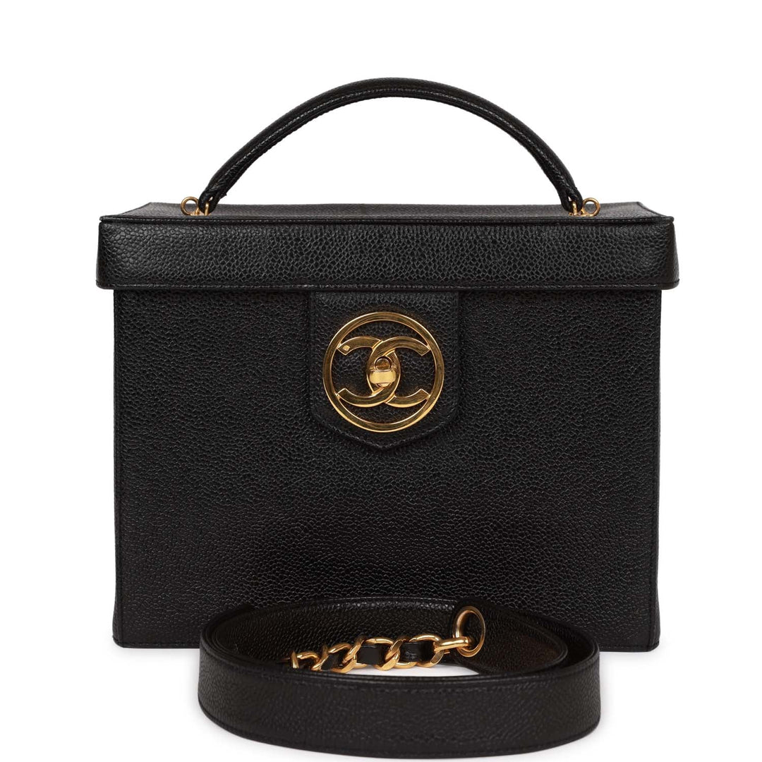 Vintage Top Quality Chanel Large Vanity Bag Black Caviar Gold Hardware