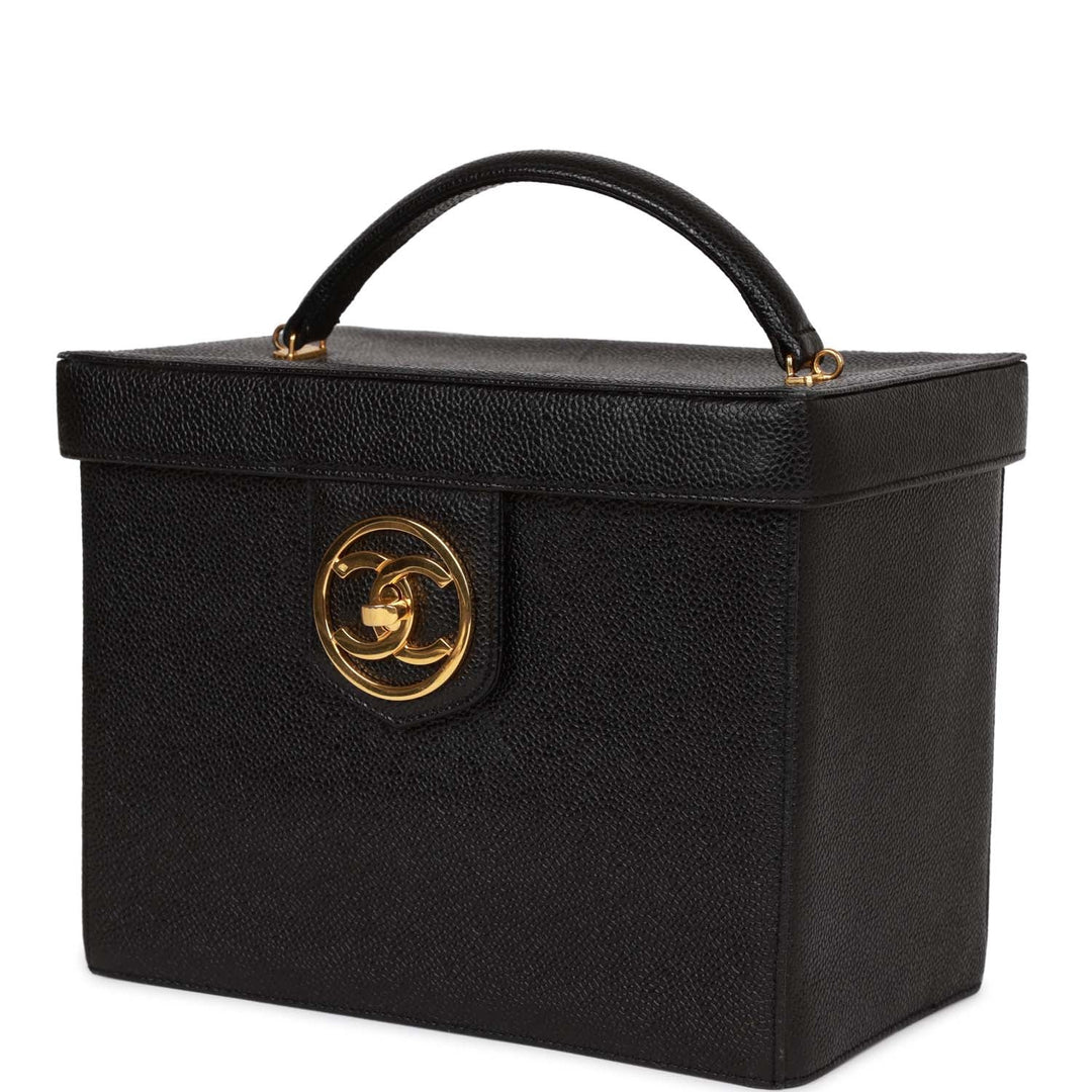 Vintage Top Quality Chanel Large Vanity Bag Black Caviar Gold Hardware
