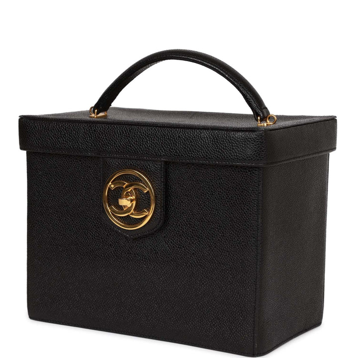 Vintage Top Quality Chanel Large Vanity Bag Black Caviar Gold Hardware
