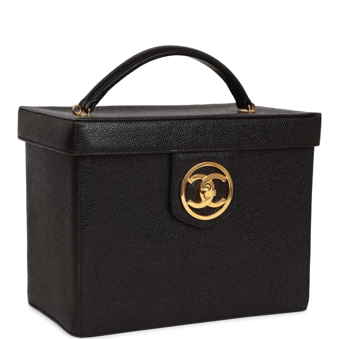 Vintage Top Quality Chanel Large Vanity Bag Black Caviar Gold Hardware