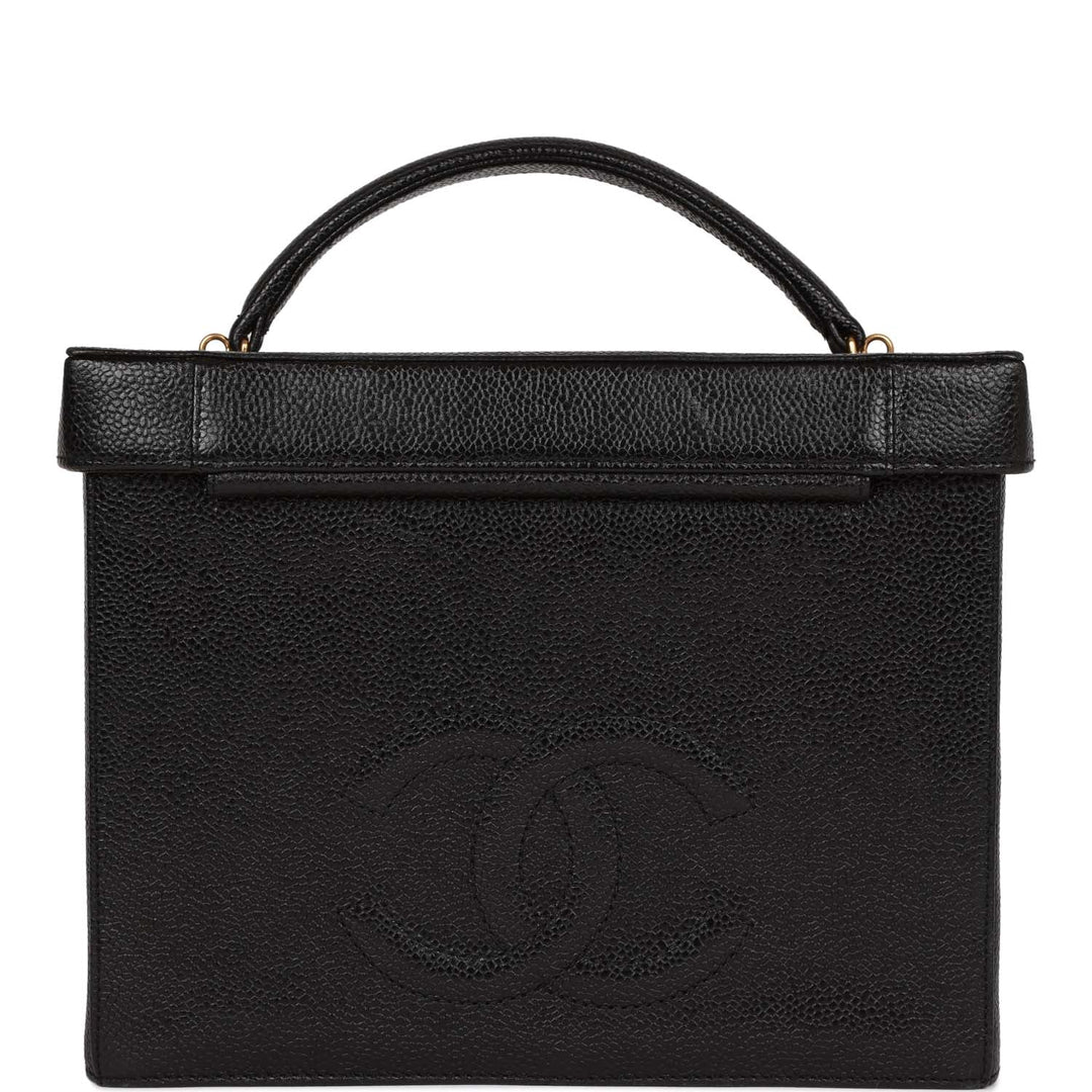 Vintage Top Quality Chanel Large Vanity Bag Black Caviar Gold Hardware