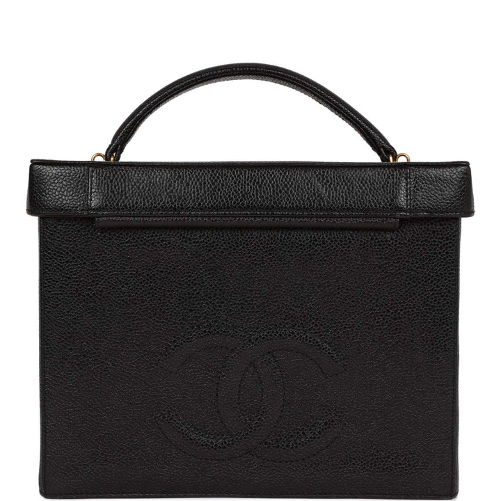 Vintage Top Quality Chanel Large Vanity Bag Black Caviar Gold Hardware