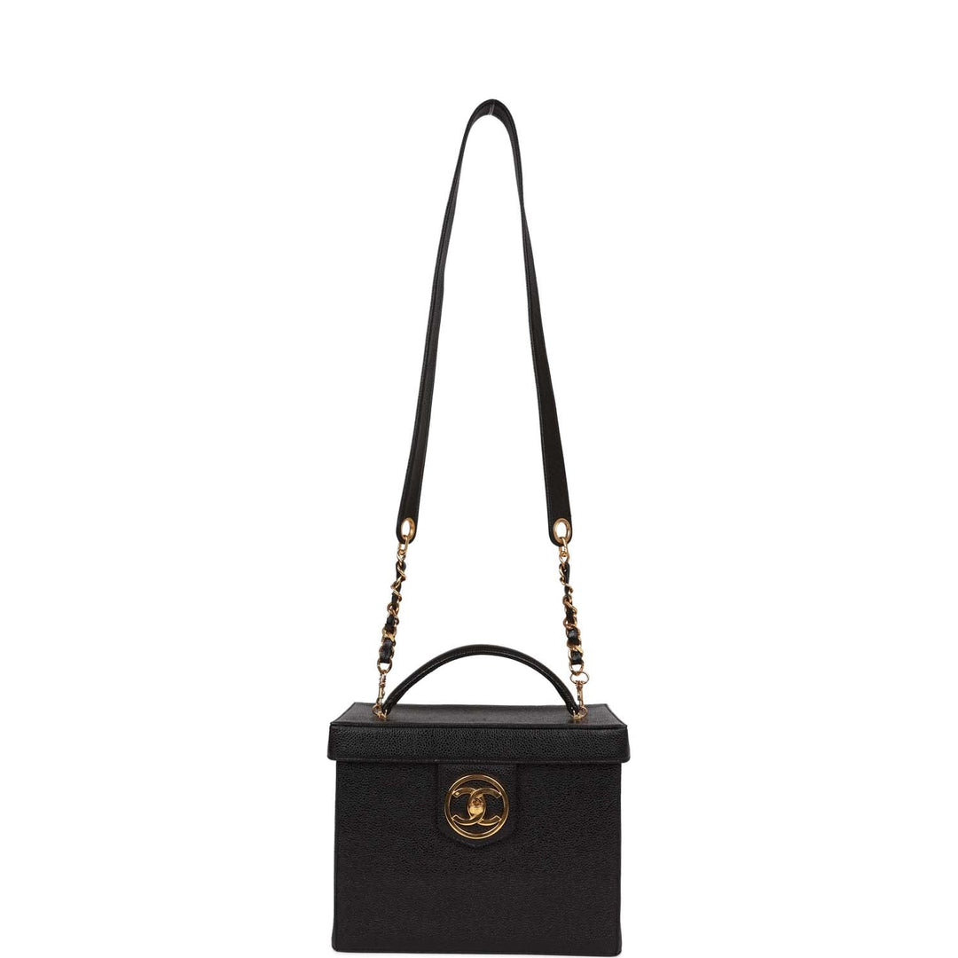 Vintage Top Quality Chanel Large Vanity Bag Black Caviar Gold Hardware