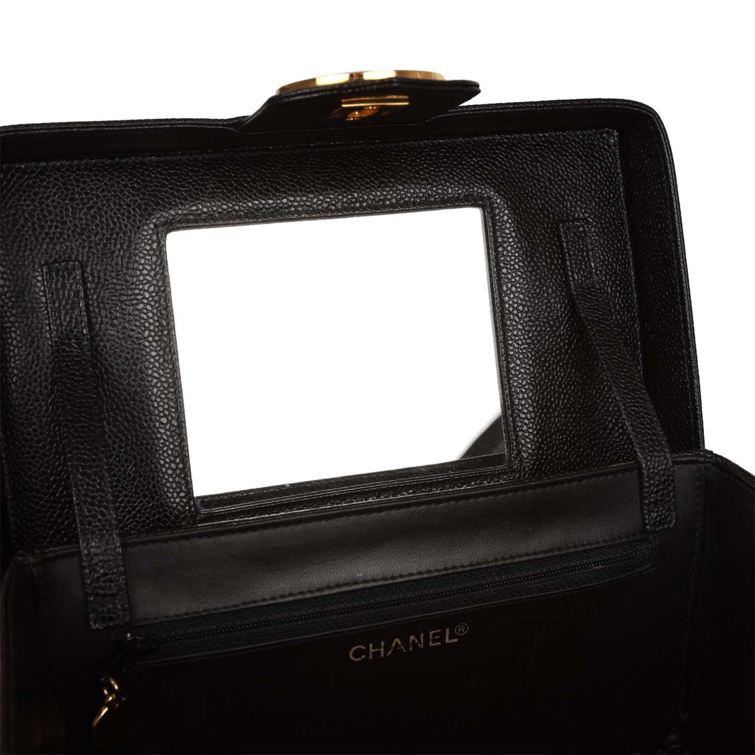 Vintage Top Quality Chanel Large Vanity Bag Black Caviar Gold Hardware