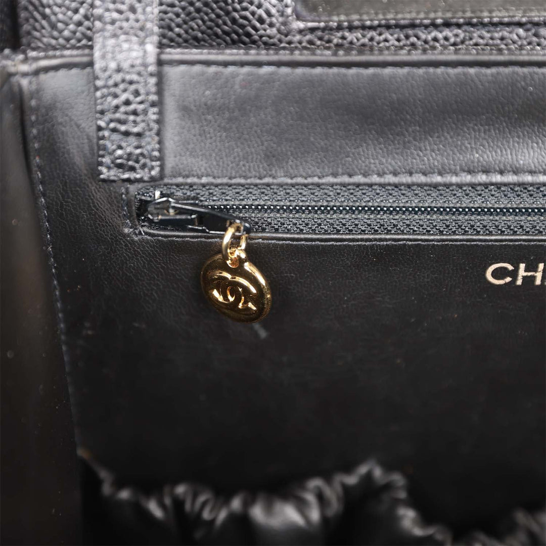 Vintage Top Quality Chanel Large Vanity Bag Black Caviar Gold Hardware