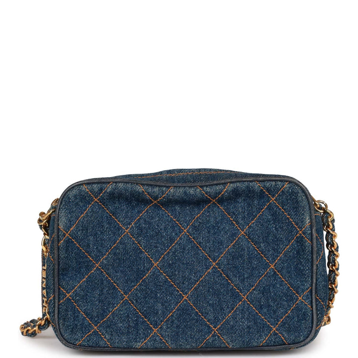Vintage Top Quality Chanel Mini Camera Bag Blue Denim Gold Hardware